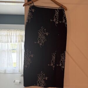 Milly Black Pencil Skirt with White Floral Beading